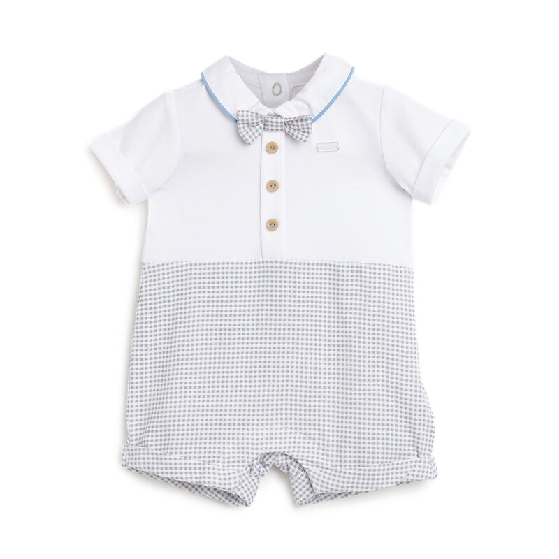 Boys White Checkered Short Sleeve Rompers image number 0